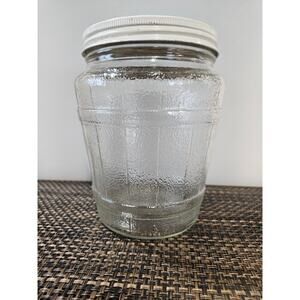 Vintage Glass Jar ~ Barrel Shape with Metal Screw On Lid